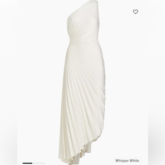 A.L.C. White Whisper  Satin Delfina Pleated Long Asymmetric One-Shoulder Dress - Picture 10 of 10